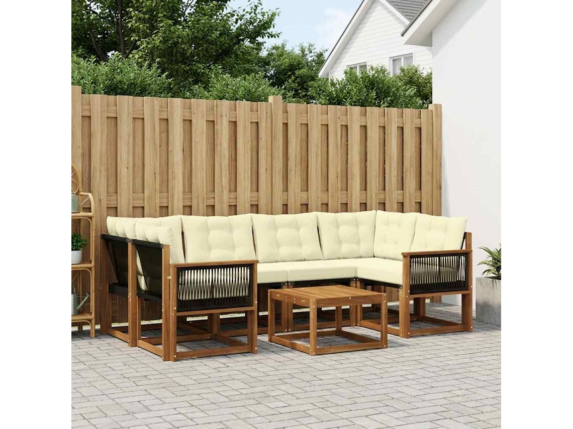Vidaxl Conjunto De Sofás Para Exterior 7 Pcs Natural E Creme