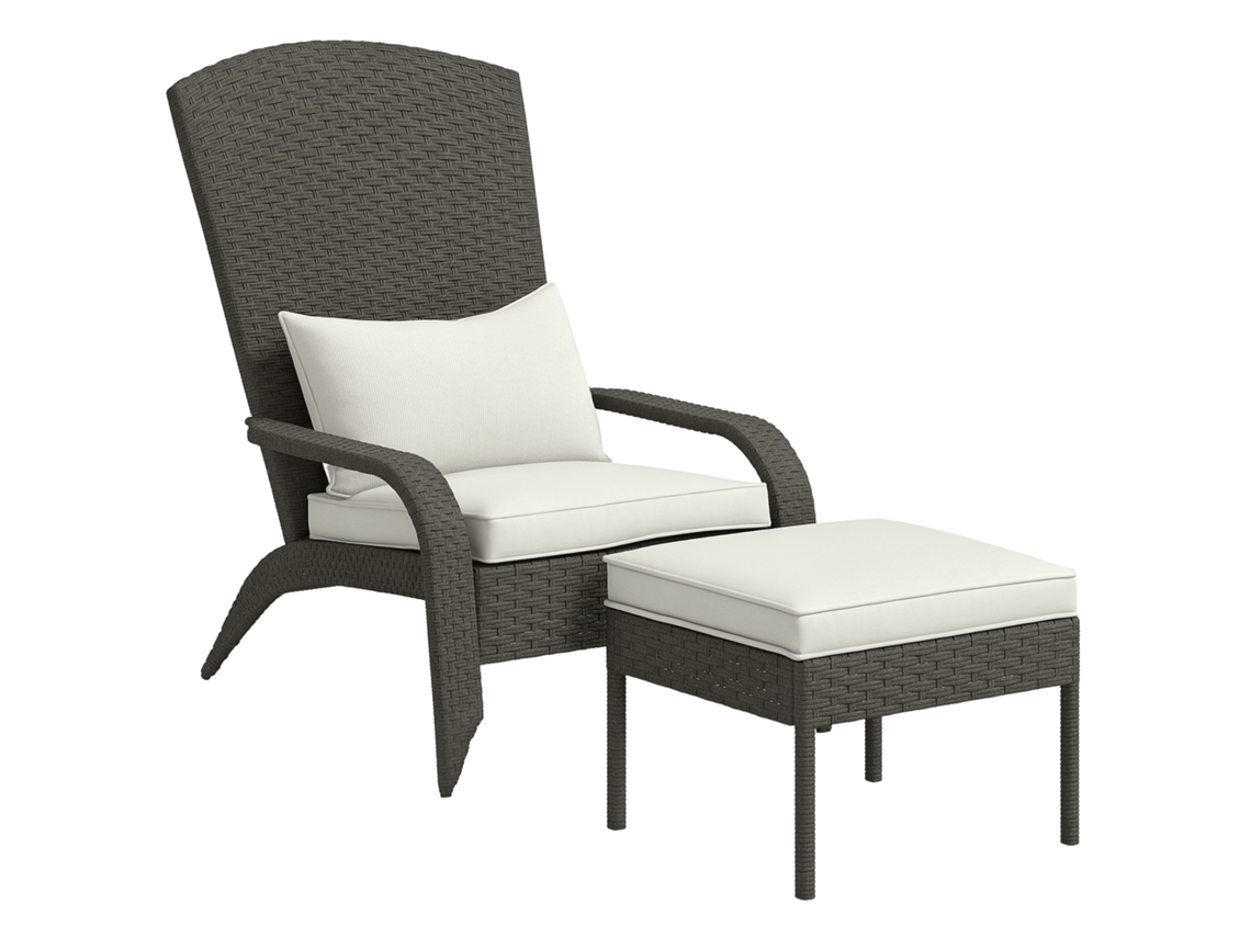 Cadeira de Jardim com Apoio para os Pés e Almofadas Acolchoadas, em Rattan e Aço, 64x82x89 Cm, Cinza e Creme. PRIME KANG