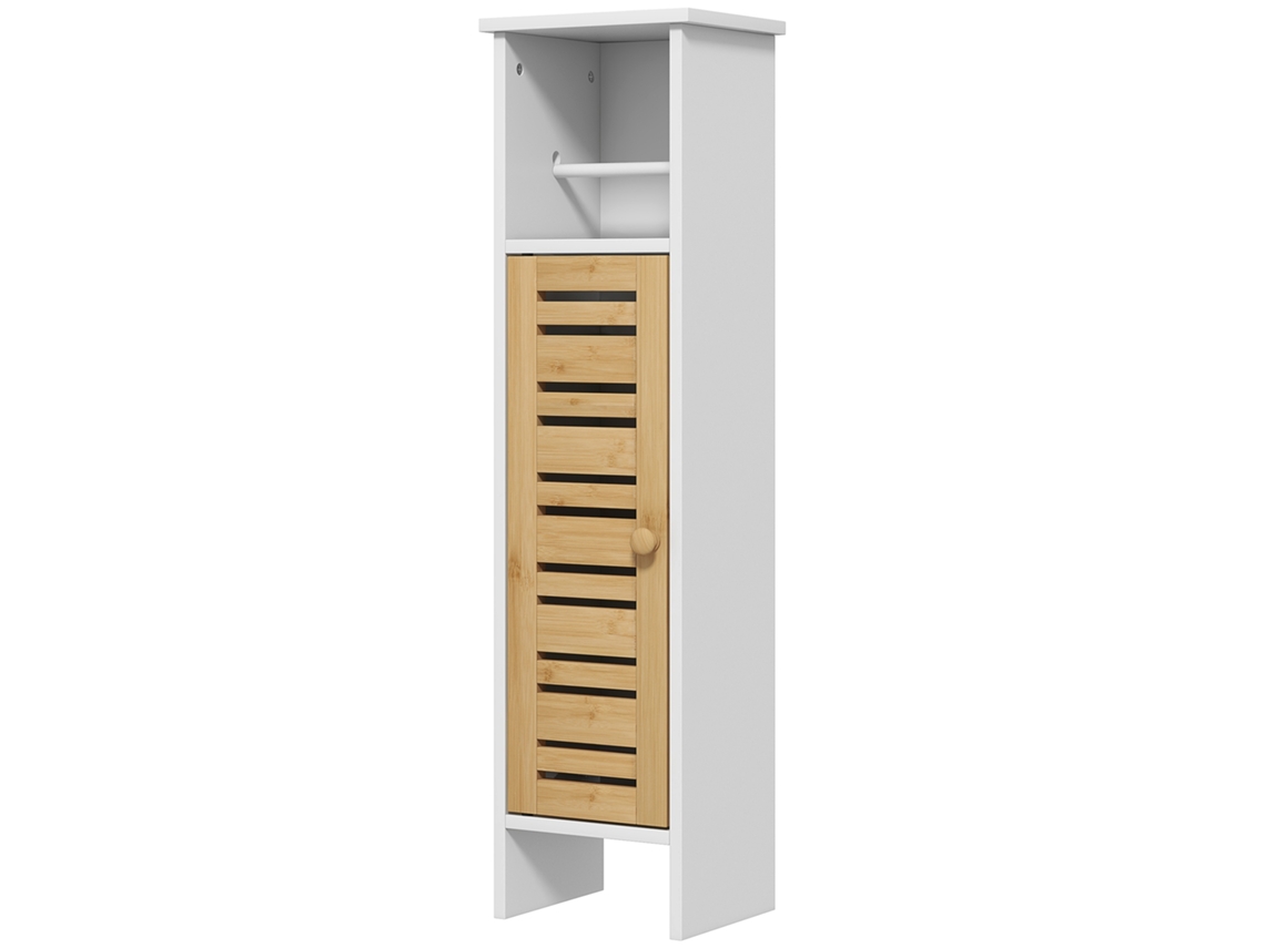 Coluna Casa De Banho Moderna Móvel Auxiliar De Com Suporte Para Papel Higiénico 21x17x78 Cm Branco E Madeira