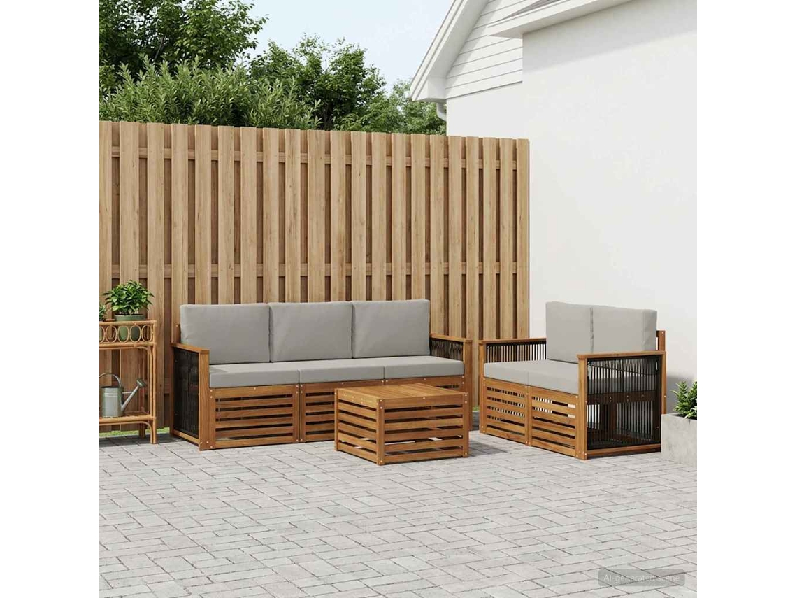 Vidaxl Conjuntos De Sofás Com Almofada 6 Pcs Madeira Sólida De Acácia