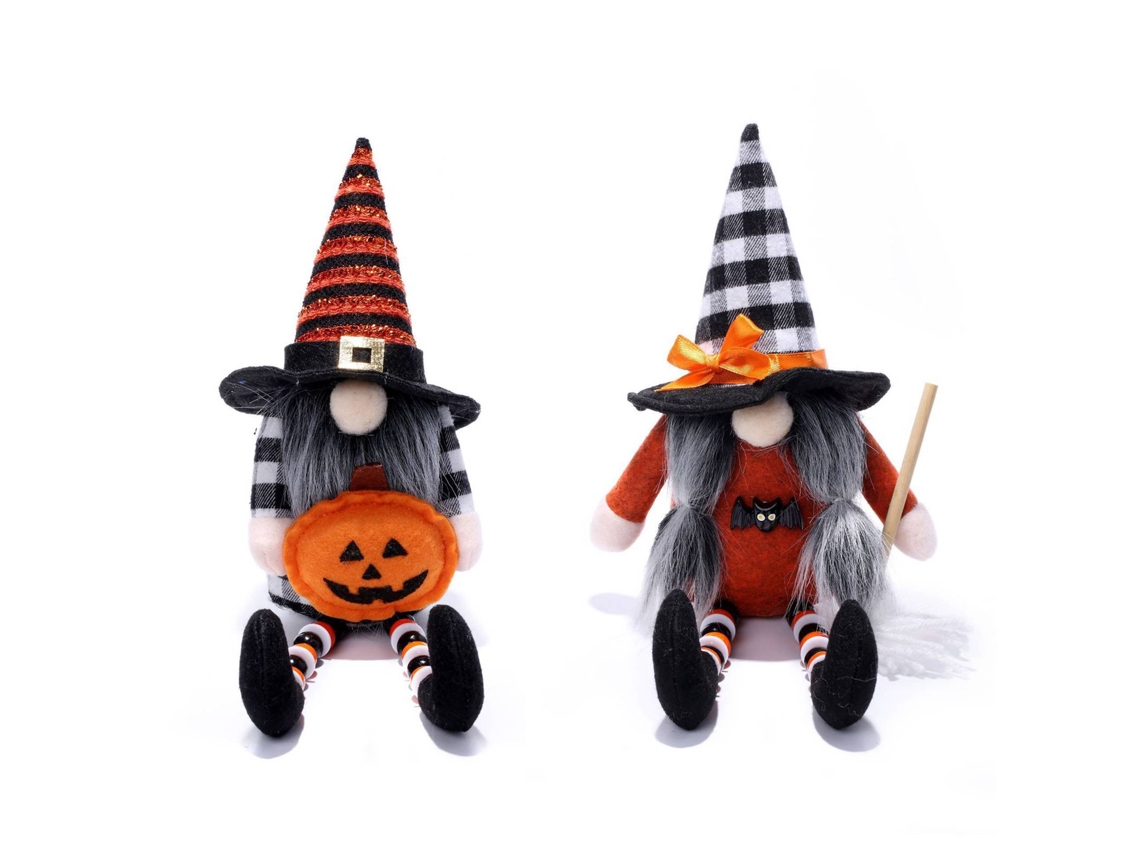 Bonecas Gnome Flocked Cloth Laranja Preto Decoração Festa
