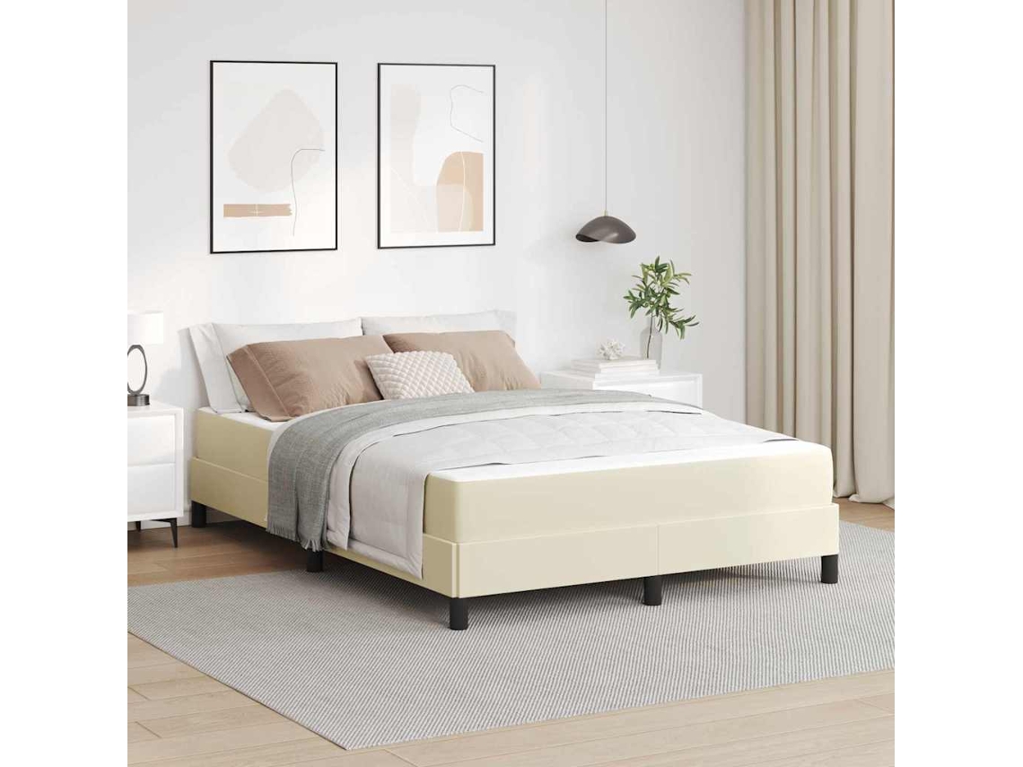 Vidaxl Estrutura Da Cama Com Colchão Creme 140 X 200 Cm Tecido