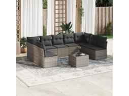 Vidaxl 10 Pcs Conjunto Sofás De Jardim C/ Almofadões Vime Pe Cinzento
