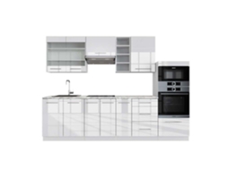 Cozinha Fame-Line, 280 cm, Mármore PT, branco brilhante/branco VICCO