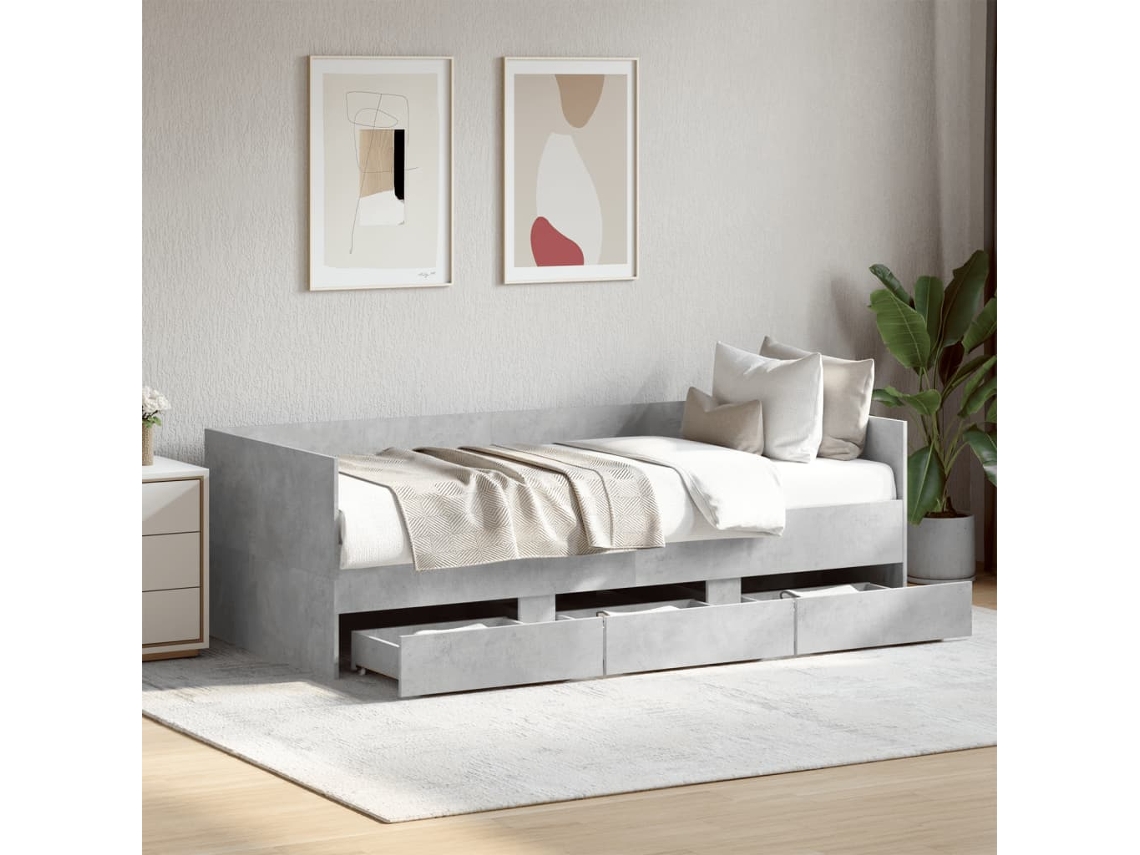 Sofá cama con cajones sin colchón 100x200 cm gris cemento
