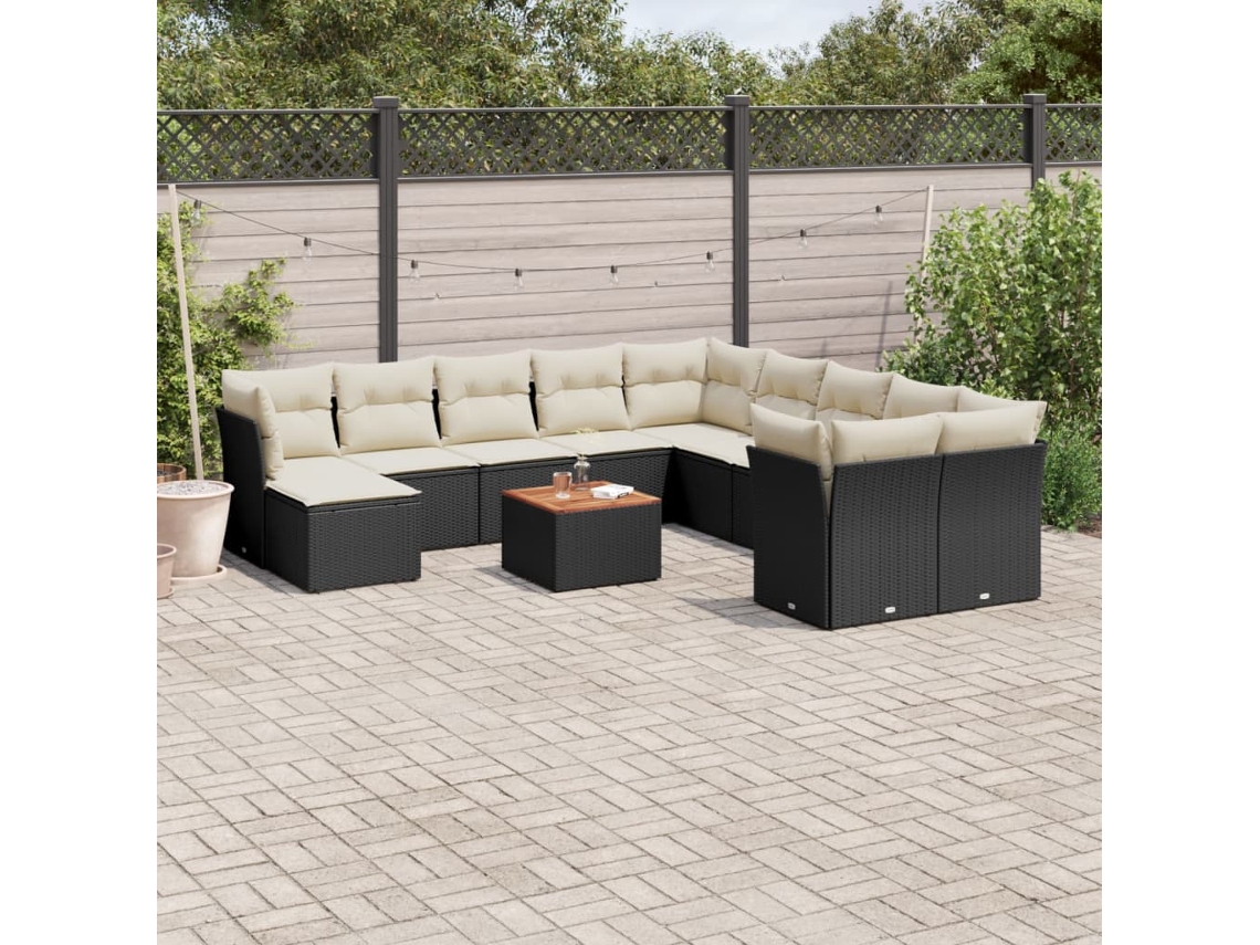 Vidaxl 12 Pcs Conjunto De Sofás De Jardim C/ Almofadões Vime Pe Preto