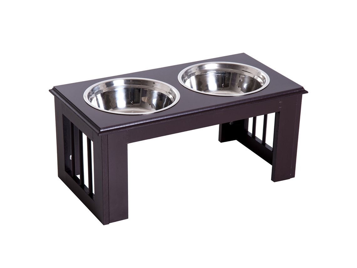 Tigela Elevada para Cães, em Aço Inoxidável, para Ração de Animais de Estimação, em Mdf, Cor Café AQUAFORGE