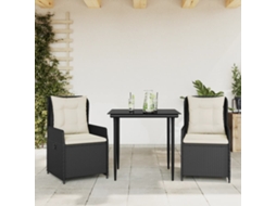 Vidaxl 3 Pcs Conjunto De Jantar P/ Jardim C/ Almofadões Vime Pe Preto