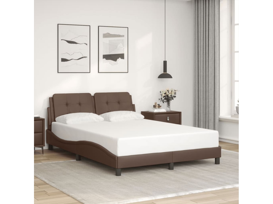 Estrutura Cama C/ Cabeceira 120x200cm Couro Artificial Castanho
