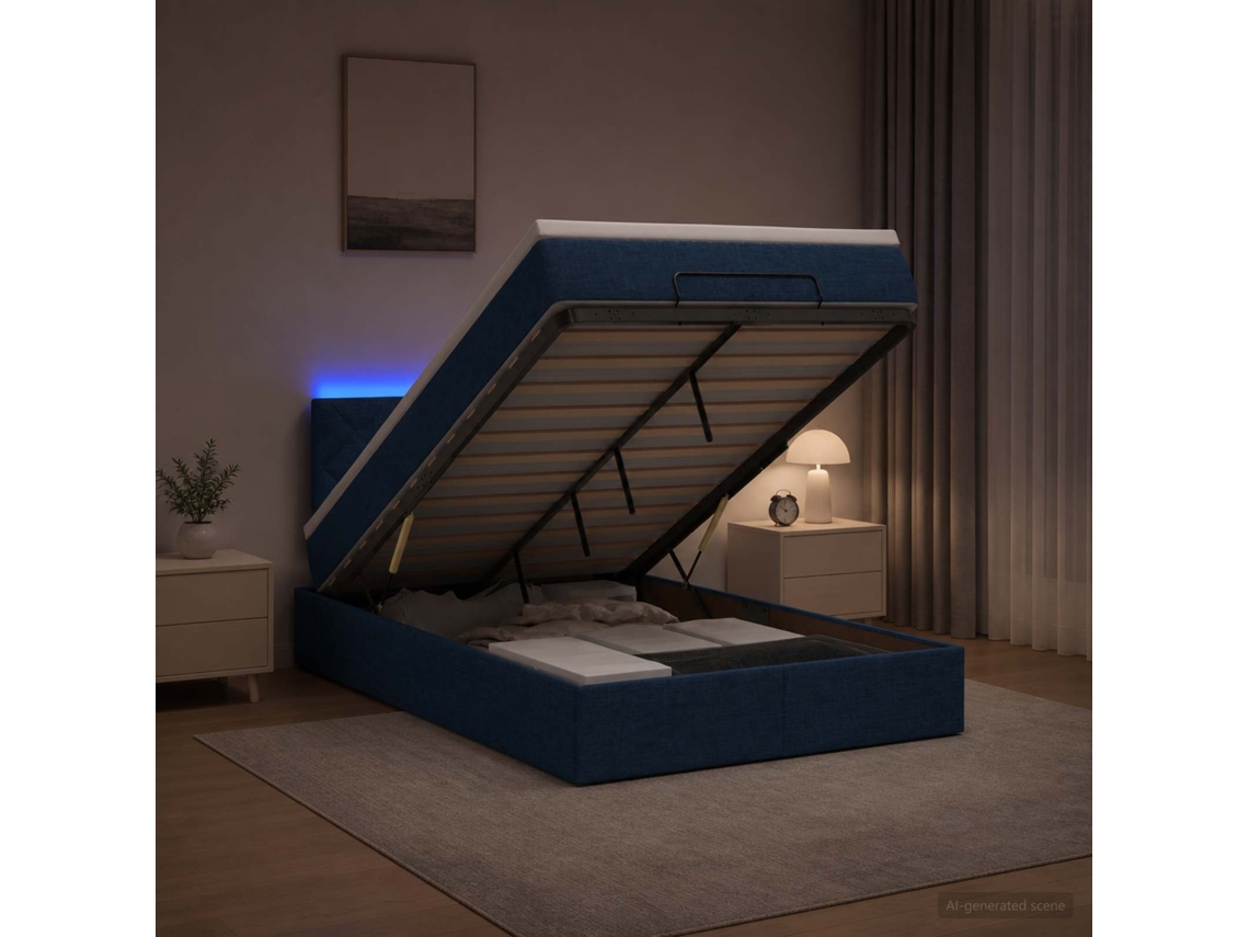 Vidaxl Cama Ottoman Com Colchão E Led Azul 120 X 190 Cm Tecido