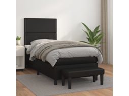 Cama Com Molas/colchão 100x200 Cm Couro Artificial Preto
