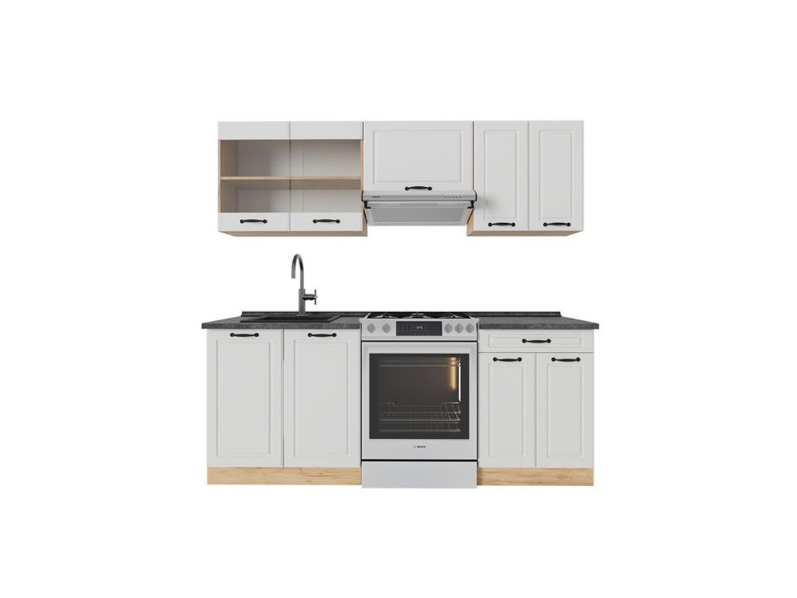 Cozinha R-Line, 200cm, PT Antracite, Branco campagnard/Carvalho dourado VICCO