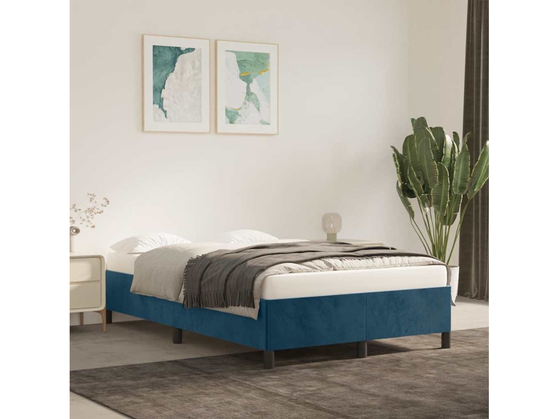 Vidaxl Estrutura De Cama Sem Colchão Azul Escuro 120x190 Cm Veludo