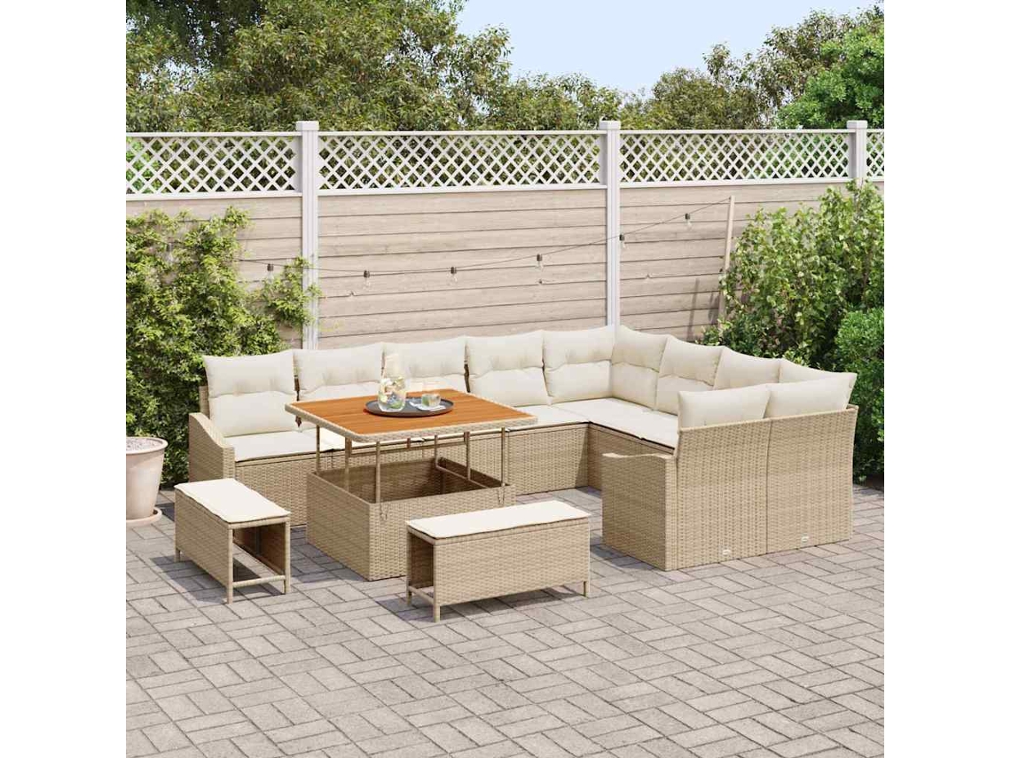 Vidaxl Conjunto De Sofá De Jardim 12 Unid. 7-número De Lugares Bege