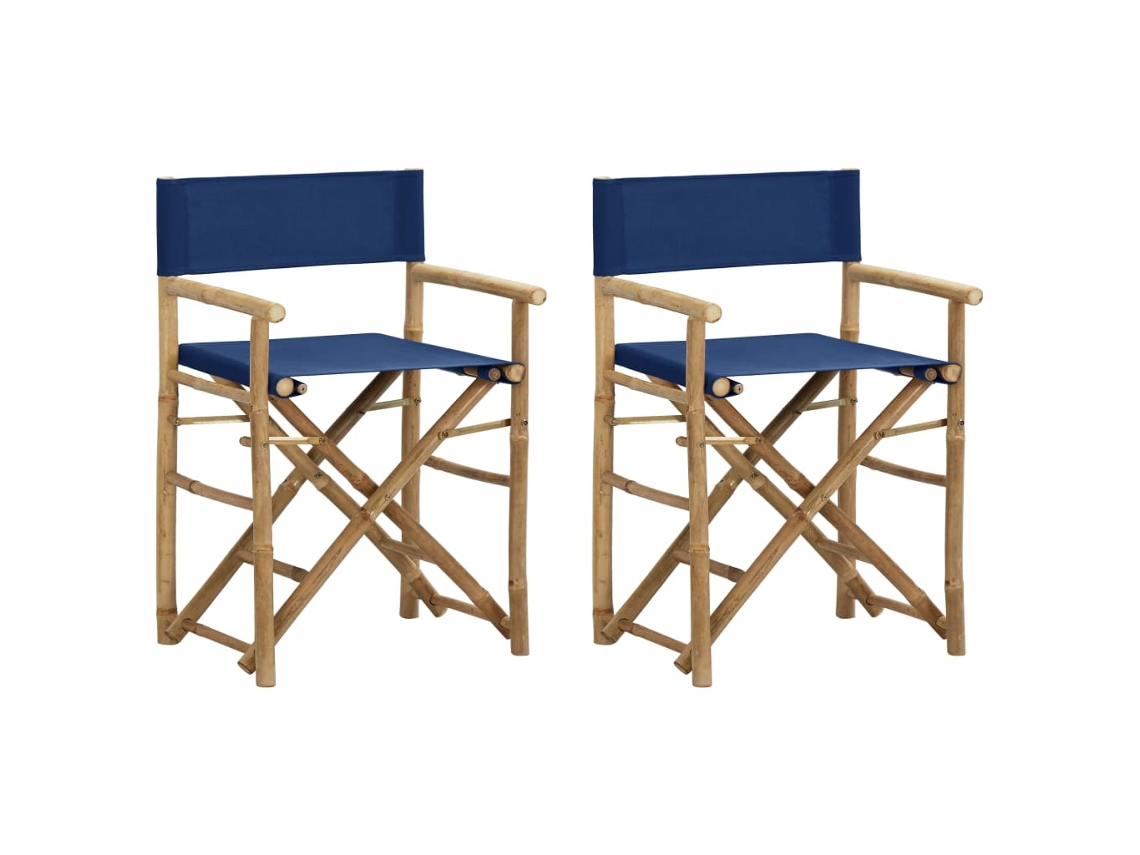 Cadeiras De Realizador Dobráveis 2 Pcs Bambu E Tecido Azul Dkd Home Decor