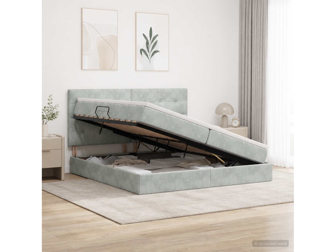 Vidaxl Cama Ottoman Com Colchão E Led Cinzento-claro 200 X 200 Cm