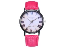 Reloj De Cuarzo Unisex Con Correa De Cuero Pu Fashión Dial Redondo Números Romanos Rojo Rosa