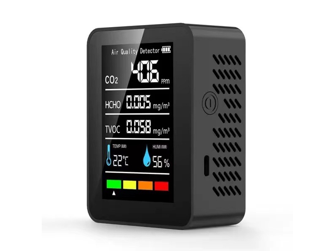 Detetor De Dióxido De Carbono / Medidor De Co2 5 Em 1 — Preto
