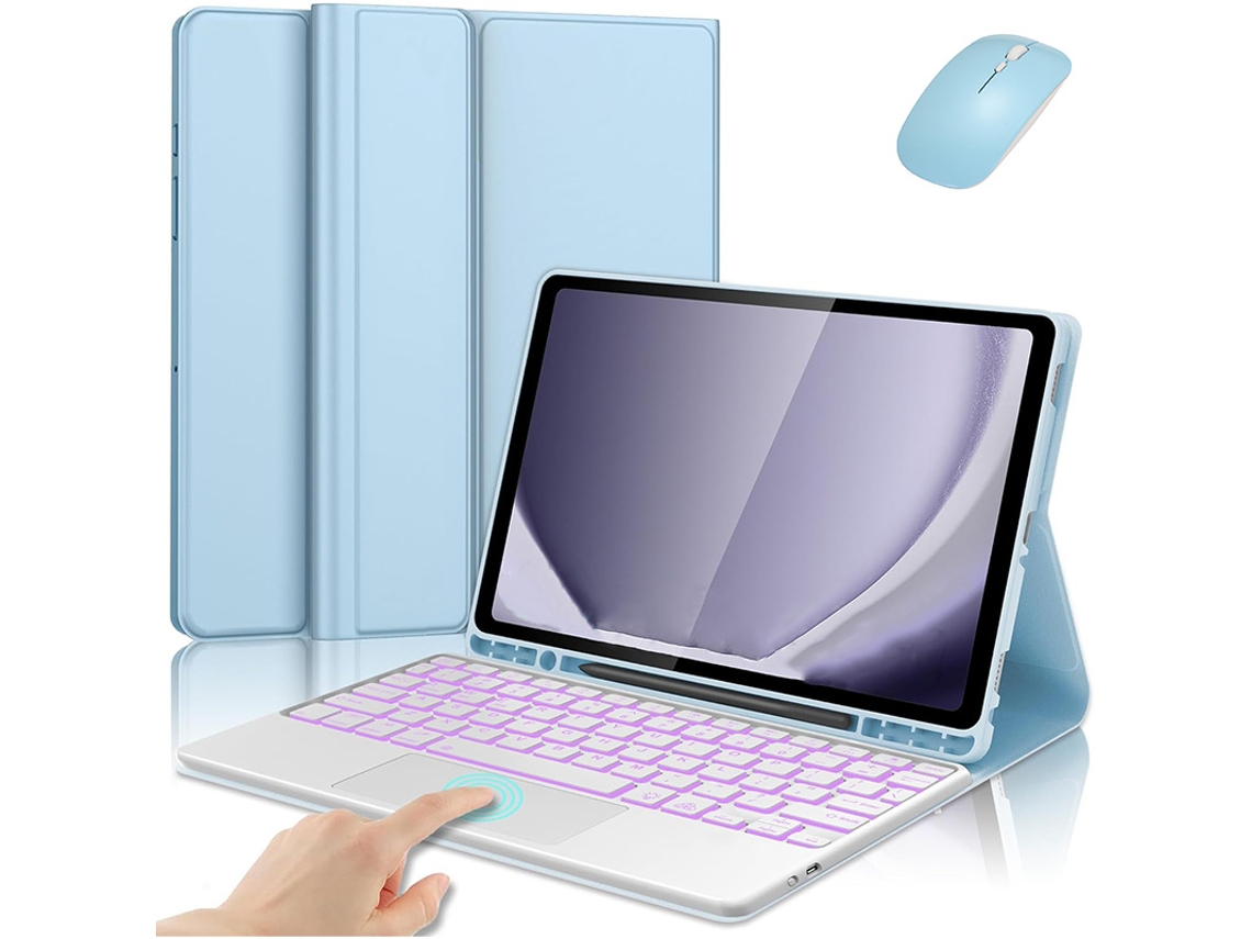 Capa Protetora Para Samsung Galaxy Tab S7fe , Com Teclado E Rato Bluetooth Retroiluminados Azul Claro Hexinyigjly