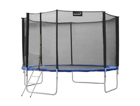 Trampolim Ø427 Cm com Rede de Segurança Escada e Postes Almofadados Azul Até 150Kg HAUKI