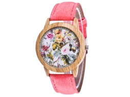 Relógio de Pulso Feminino com Diferencial Floral Liga Quartzo Cor Rosa