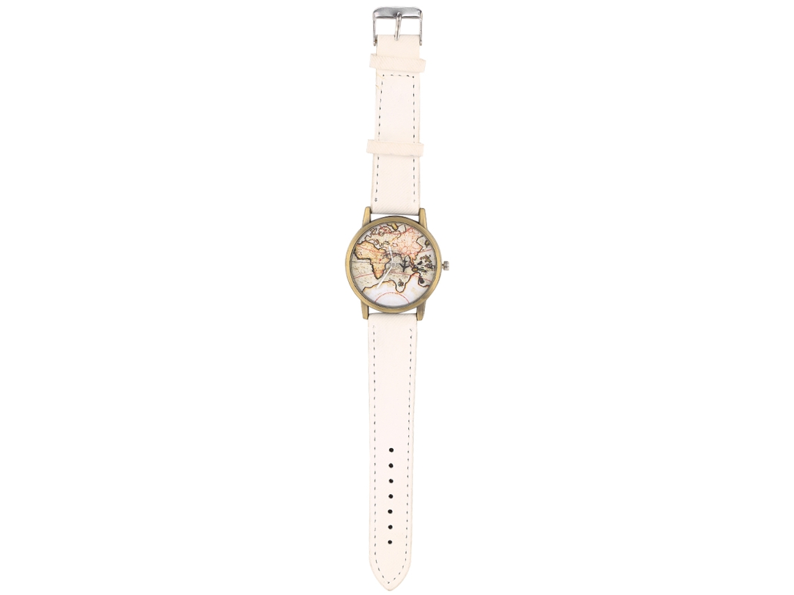 Relógio de Pulso Analógico de Quartzo Feminino com Pulseira de Jeans Branca e Mostrador Redondo