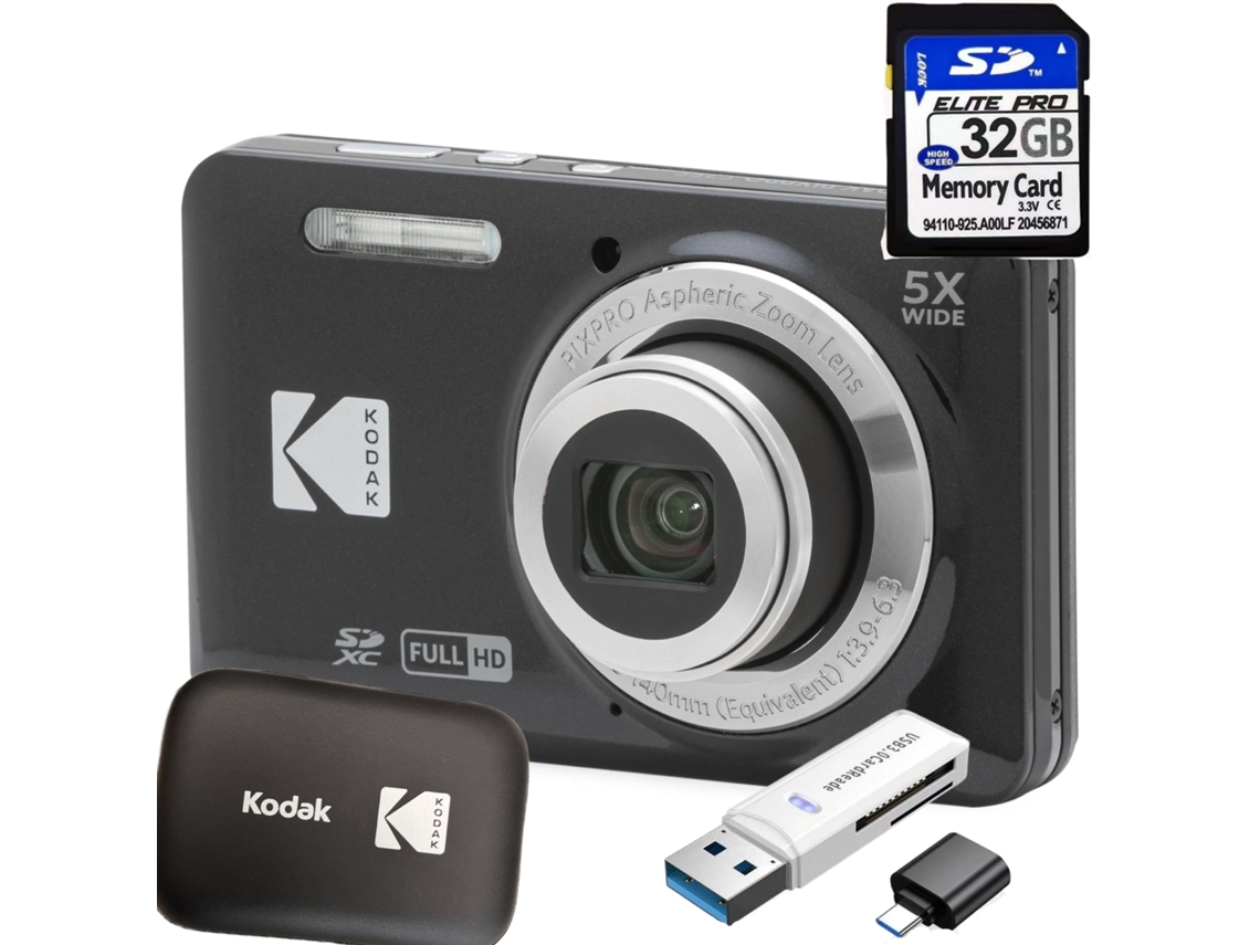 Câmara KODAK Pixpro Fz55 Preto+cartão Sd de 32 Gb + Leitor de Cartões + Bolsa de Transporte