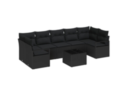 Conjunto 8 Sofá De Jardim Vidaxl Preto Vime Pe (289 X 122 X 85 Cm)