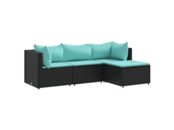 Conjunto de 4 Pcs Lounge de Jardim com Almofadões Vime Pe Preto MAISON EXCLUSIVE