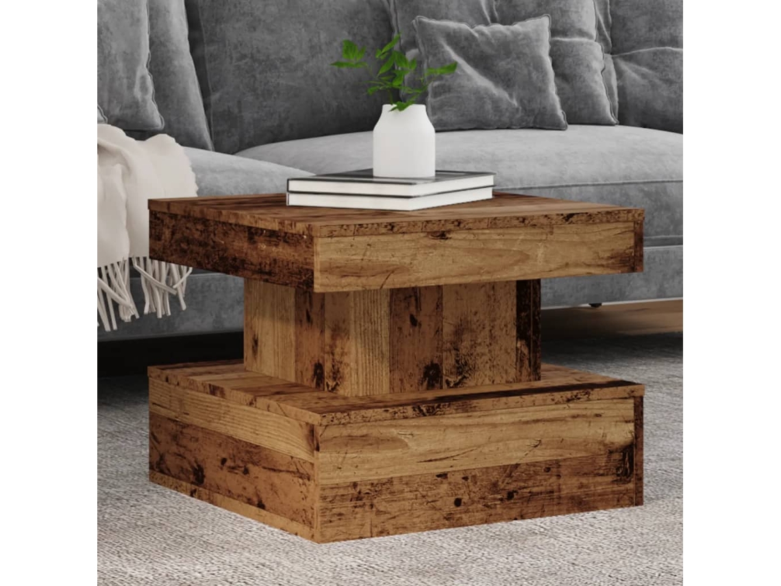 Vidaxl Mesa De Centro Com Luzes Led 50x50x40 Cm Madeira Velha