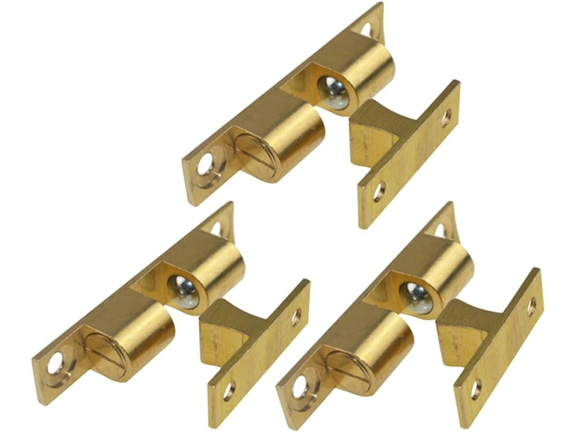 Conjunto De 3 Travas Rolete Para Porta Armário Em Latão Maciço, Tamanho Médio 47mm, Com Trava De Tensão Esfera Dupla