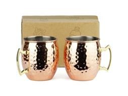 2026 conjunto de 2 Copo Moscow Mule de Acero Inoxidable Revestido com Cobre 560ml Rosa Ouro com Cabo de Latão