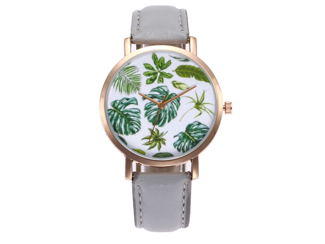 Reloj De Pulsera De Cuarzo Con Correa De Cuero Para Mujer Estilo Casual Gris