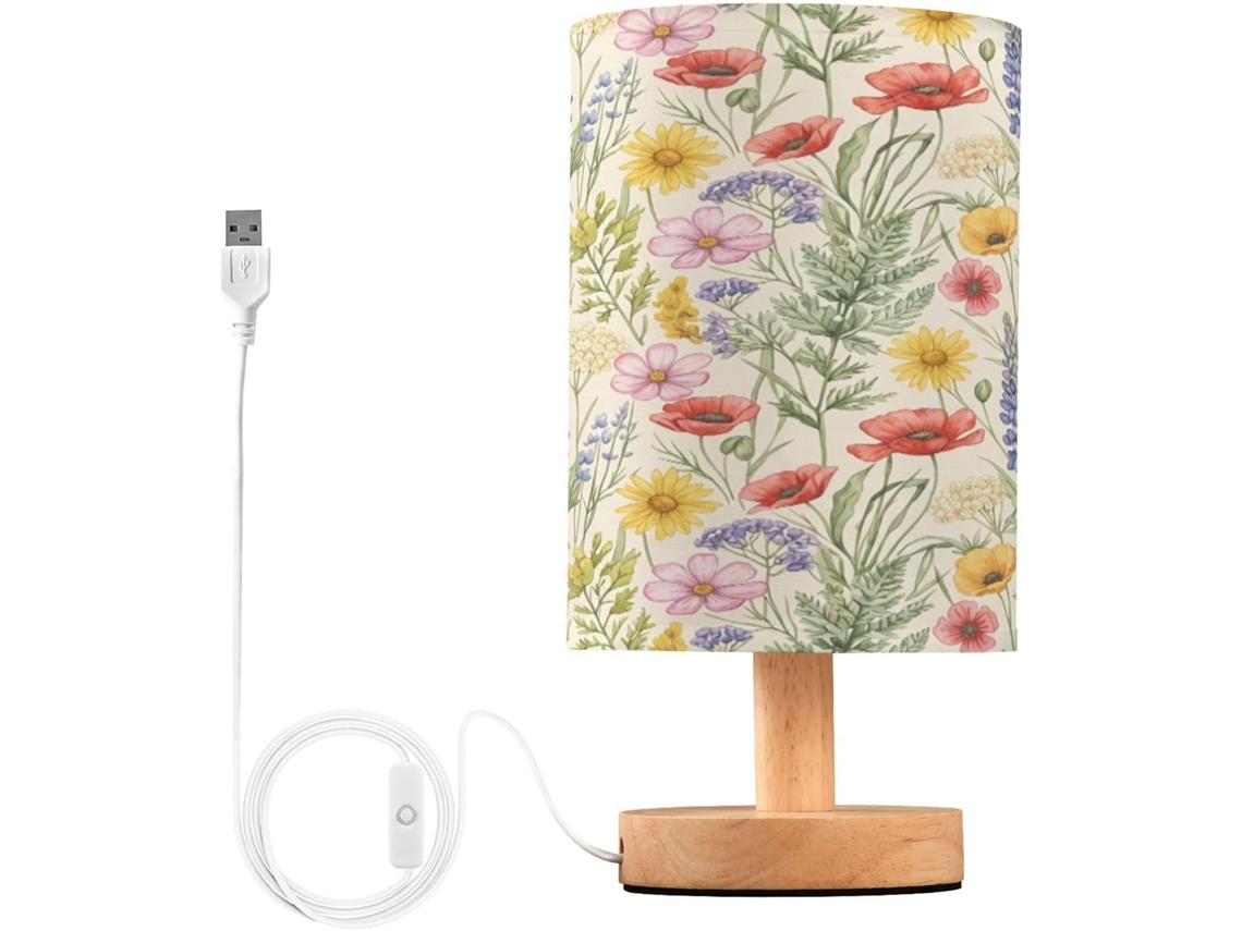 Abajur De Cabeceira Floral Colorido Para Quarto, Abajur De Cabeceira Led, Luminária De Leitura Com Portas Usb E Cúpula