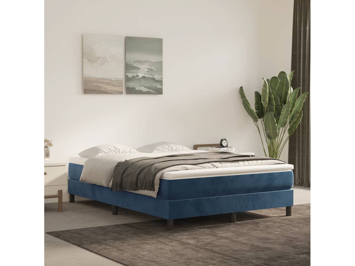 Vidaxl Colchão De Molas Ensacadas Firmeza Média 140x190x20 Cm Veludo Azul-escuro