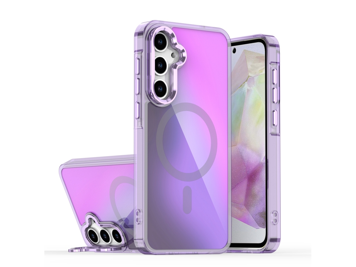 Capa Magnética Para Celular Com Estampa Camaleão De Sombras Brilhantes E Suporte Anti-queda.suporte De Lente Roxo - A17
