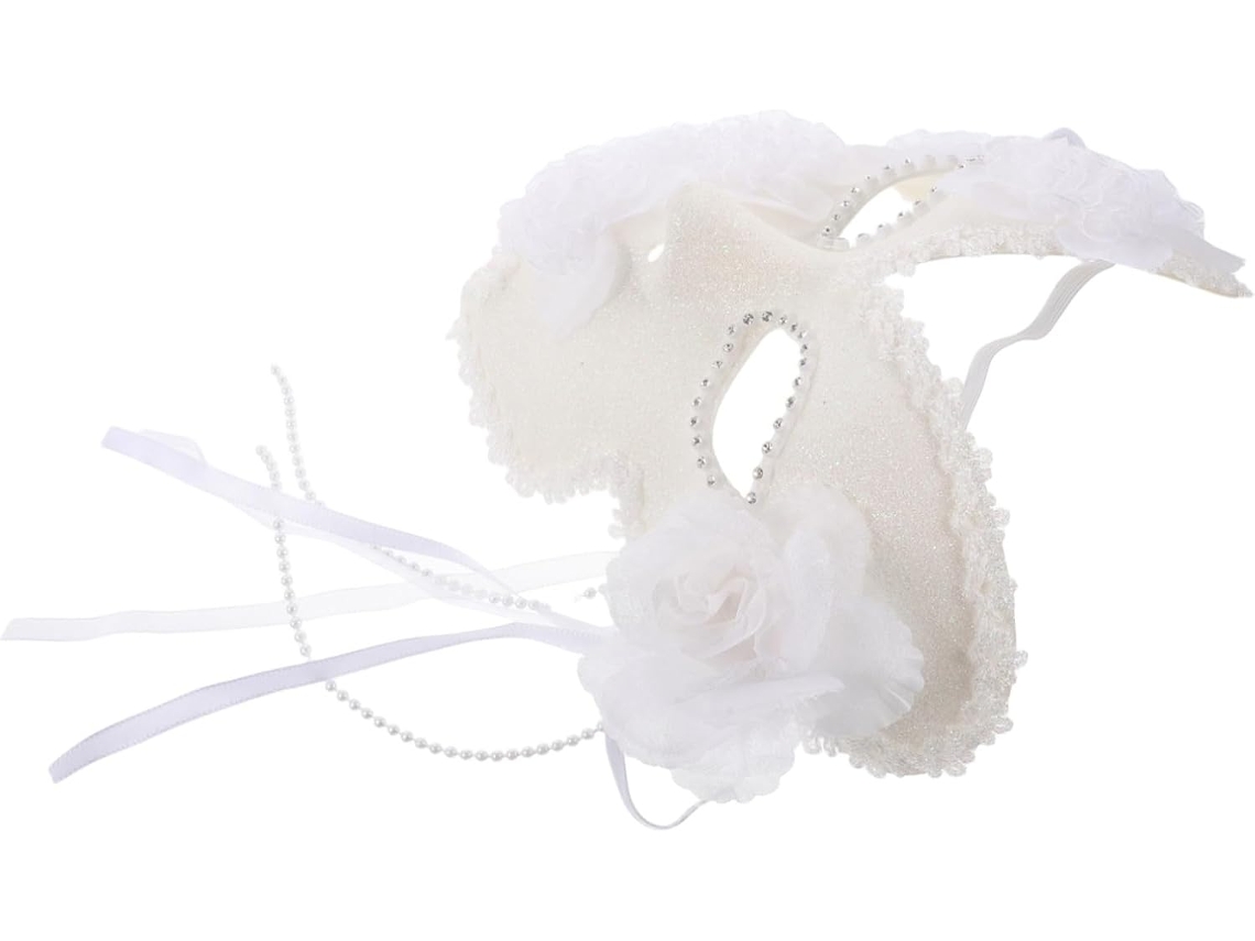 Máscara Veneziana Branca Com Renda E Lantejoulas, Elegante Máscara Facial Completa Para Baile De Máscaras Feminino