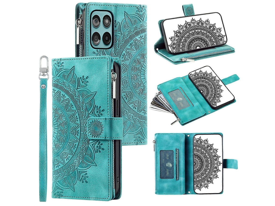Estilo 006 Para Motorola Edge 60 5g / 60 Fusion 5g Capa Tipo Carteira De Couro Pu Capa De Telefone Com Padrão De Flor De Mandala Verde Menta