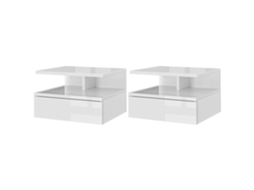 Conjunto De 2 Mesas De Cabeceira Flutuante Com 1 Gaveta E Prateleira Aberta Montado Na Parede 35x32x22,5 Cm Branco