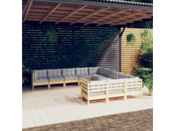Vidaxl 11 Pcs Conjunto Lounge De Jardim C/ Almofadões Cinza Pinho