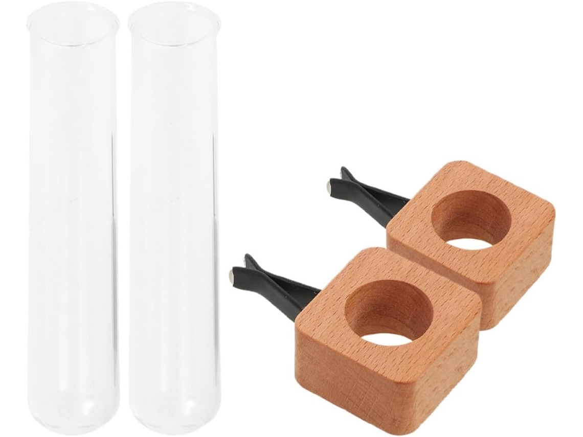 Conjunto De 2 Clips Para Vaso De Carro Em Madeira E Vidro