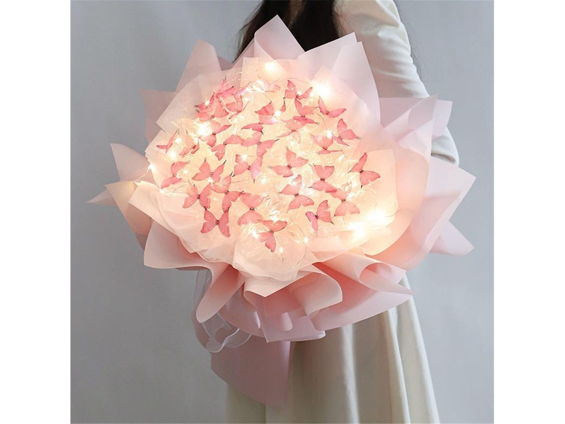 2026 conjunto de Regalo Ramo de Flores Con Mariposas Y Luz Led 52 Piezas para San Valentín Cumpleaños Aniversario Compromiso
