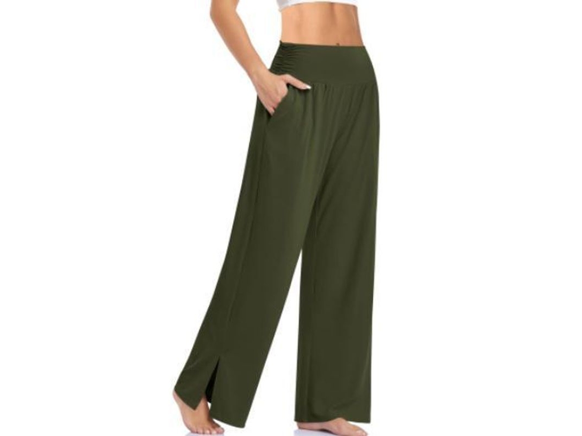 2026 pantalones de Yoga de Pierna Ancha para Mujer de Talle Alto Con Bolsillos Y Cinta Ajustable S Verde Ejército