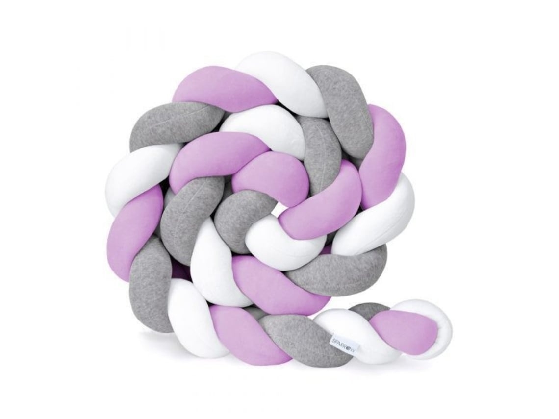 Almofada De Berço Trançada, 200cm, Violeta Cinzento Para Proteção Anticolisão Elysve