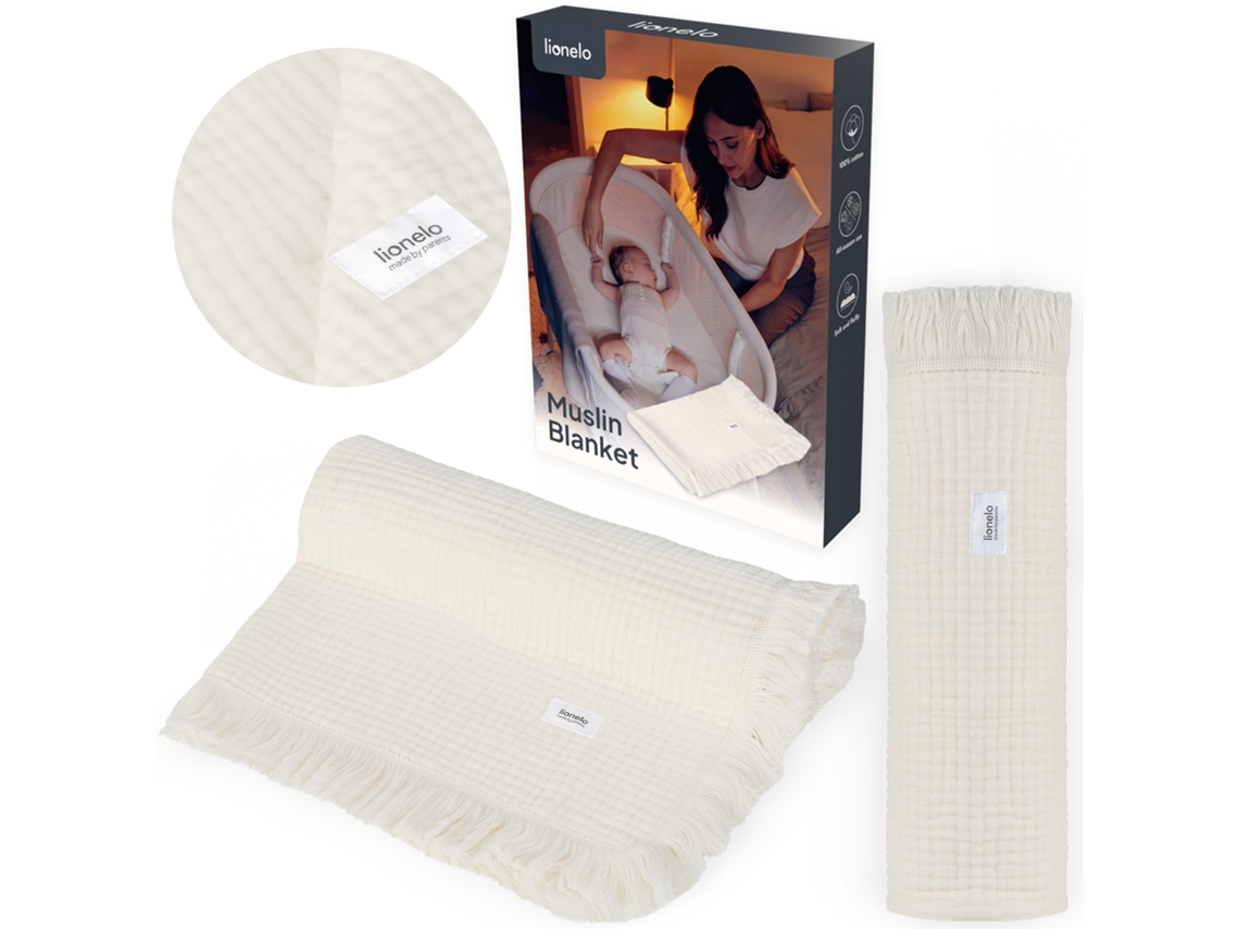 Manta De Musselina Lionelo Muslin Blanket - 70x100cm - 6 Camadas - 100% Algodão - Franjas