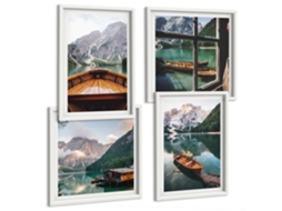Composição De Quadros Lagos Montanhas Barcos Paisagens Espelharte (4 Peças)