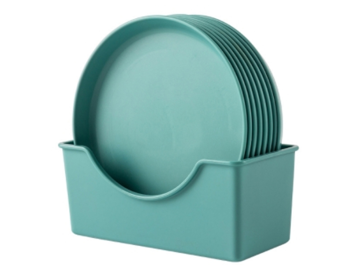Conjunto De 8 Pratos Redondos Para Aperitivos Com Escorredor De Armazenamento, Pratos Para Bolo, Sobremesa, Salada E Serviço Pequeno (verde)