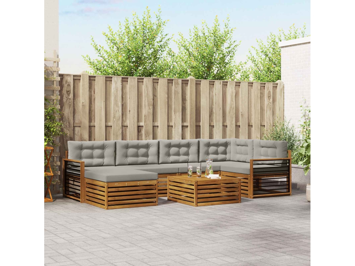 Vidaxl Conjunto De Sofás Para Exterior 7 Unid. Cinza Natural E Claro