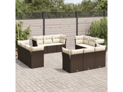 Vidaxl 12 Pcs Conjunto De Sofás Jardim Com Almofadões Vime Pe Castanho