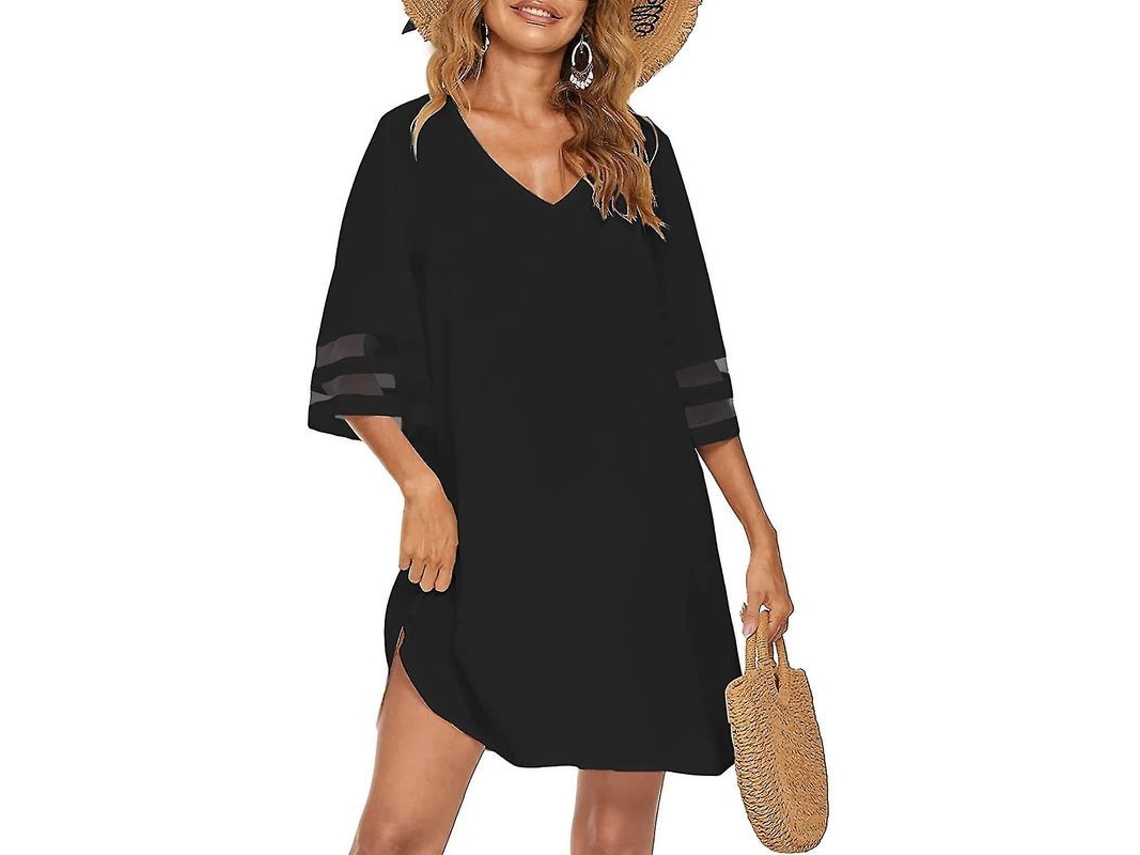 VESTIDO Fasst de praia casual com decote em V e cobertura leve
